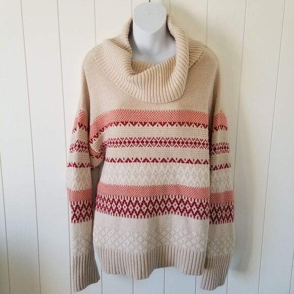 Frye & Co Sweater Womens Size Large Cowl Neck Striped Boho Knit - Picture 1 of 8